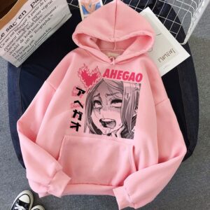 Ahegao Anime Face Pullover Hoodie pink