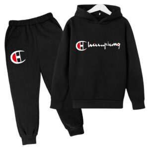 Champion Hoodie Causal Tracksuit+Pants Suit Children Black