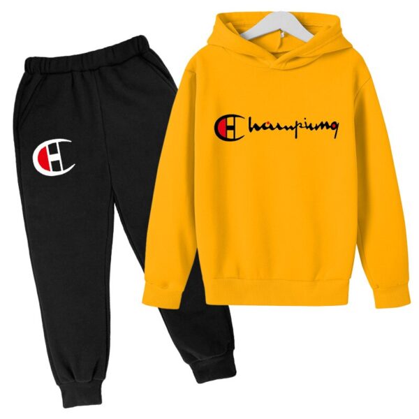 Champion Hoodie Causal Tracksuit+Pants Suit Children Yellow